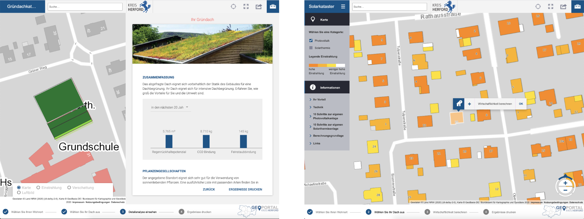 Solar und Gründachkataster Kreis Herford online Geoplex